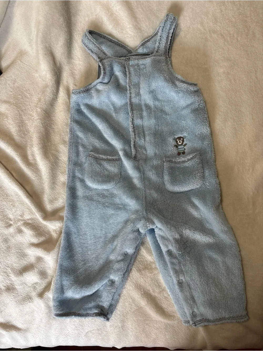 Vintage Y2K greendog Blue Plush Overalls with Brown & Blue Striped Hoodie 6-9 mo